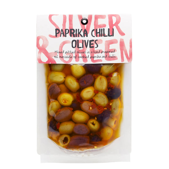 Silver & Green Paprika Chilli Olives 220g