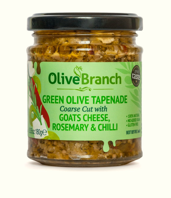 Olive Branch Green Olive Tapenade with Goats Cheese, Roasemary and Chilli